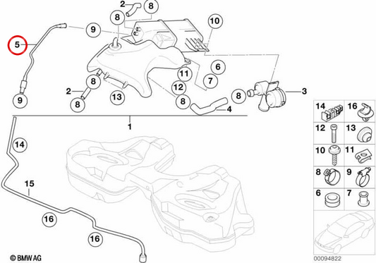 Tubo de conexão OEM 16137177201 para BMW E65, E66. BMW genuíno.