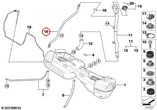 Tube de ventilation de remplissage OEM 16137180616 pour BMW E82, E88. BMW d'origine.
