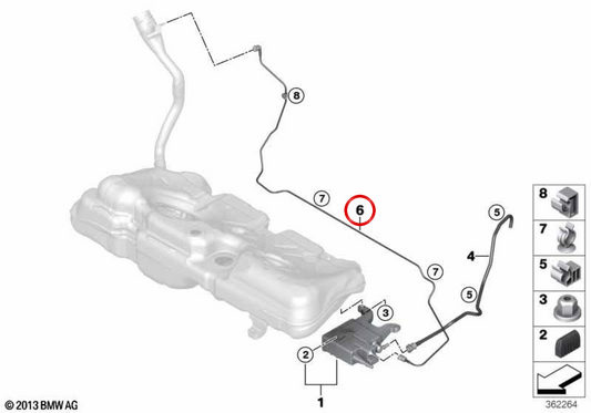 OEM 16137348322 Kraftstofftanklüftungsrohr für BMW F45, F46, F48, F39, F60. Original BMW.