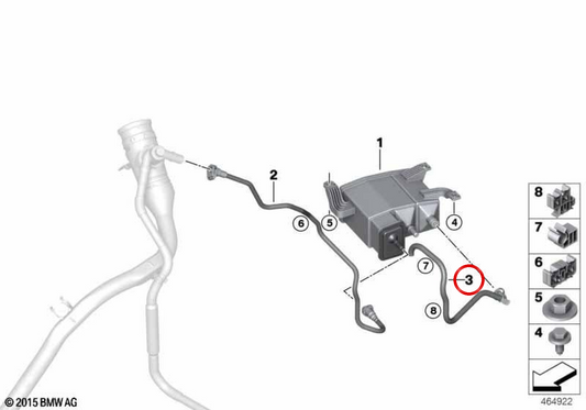 Tubo di ventilazione del carburante OEM 16137356544 per BMW G11, G12. BMW originale.