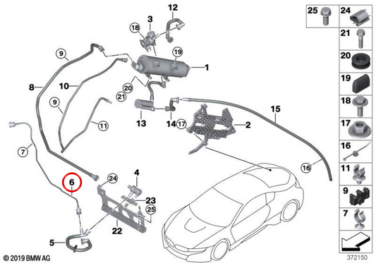 Tubo de ventilación OEM 16137380217 para BMW I12, I15. Original BMW.