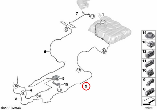 Tubería de alimentación de combustible OEM 16137385537 para BMW Serie 5 G30 520e, 530e, 530e xDrive, 545e xDrive. Original BMW.