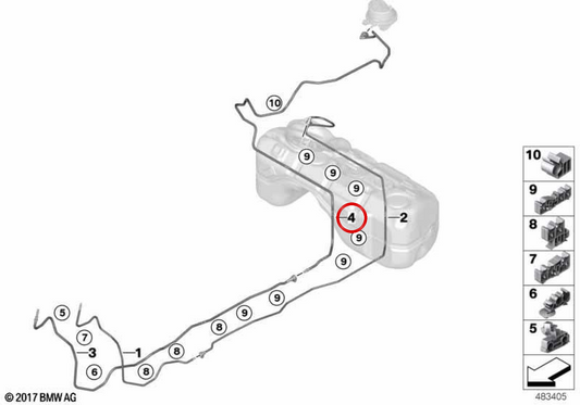 Tube de ventilation arrière OEM 16137404144 pour BMW G01, F97, G02, F98. BMW d'origine.