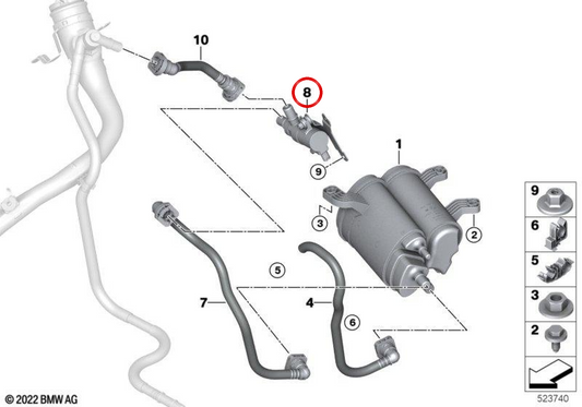 Válvula de aislamiento del tanque de combustible OEM 16137562182 para BMW G70. Original BMW.
