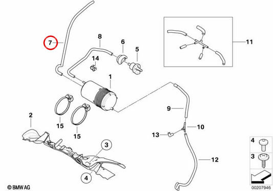 Activated carbon filter-valve hose OEM 16137708956 for BMW Motorrad S 1000 R, S 1000 RR, HP4. Original BMW Motorrad.