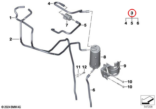 Set di tubi flessibili SHED OEM 16138489422 per BMW F750GS, F850GS, F800GS, F900R, F900XR... e altro ancora. BMW Motorrad originale.