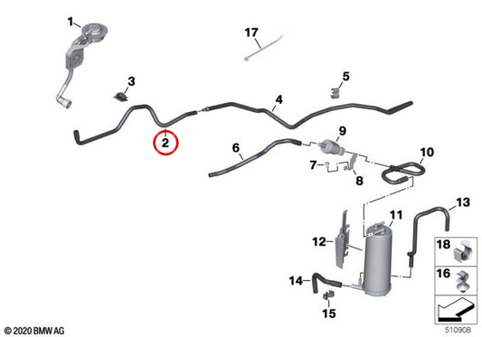 Tuyau flexible OEM 16139829246 pour motos BMW R 18 B, R 18 Transcontinental. BMW Motorrad d'origine.