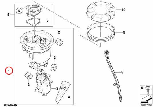 OEM-Kraftstoffpumpe 16147680369 für BMW R 900 RT und R 1200 RT (K26) Motorräder. Original BMW Motorrad.