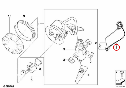 Kraftstoffstandsensor OEM 16148554067 für BMW K1300S, K1300R, K1200S, K1200R Motorräder. Original BMW Motorrad.