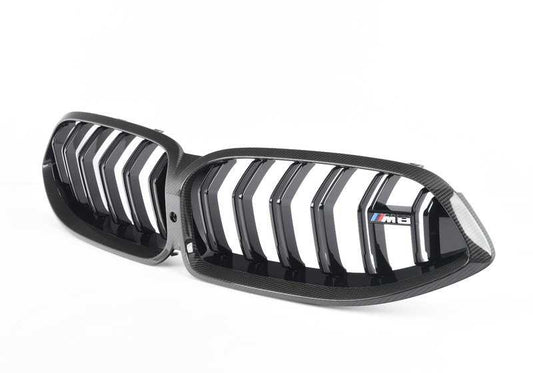 Rejilla delantera M Performance carbono OEM 51712462821 para BMW F91, F92, F93 M8 Competition. Mejora estética con logotipo M8. Sustituye la pieza original de serie. Original BMW.