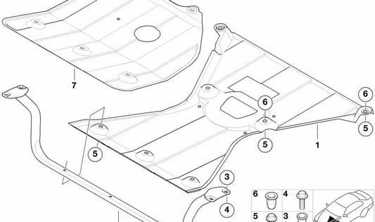 Protector inferior del motor delantero OEM 51718191952 para BMW E39 535i y 540i. Compatible con versiones manuales y automáticas. Original BMW.