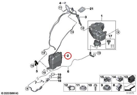 Depósito SCR (AdBlue) pasivo OEM 16197377944 para BMW G01, G02. Original BMW.