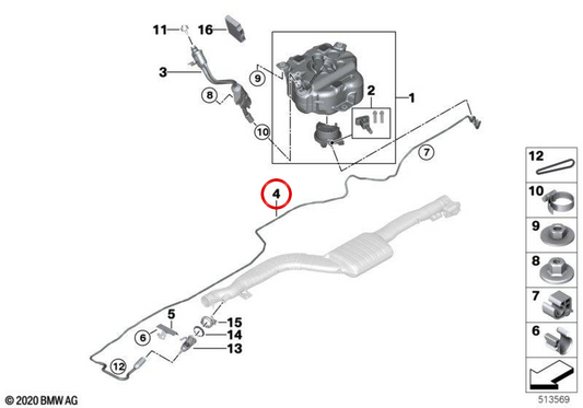 Tubo de combustível OEM 16197377948 para BMW G30, G31. BMW genuíno.