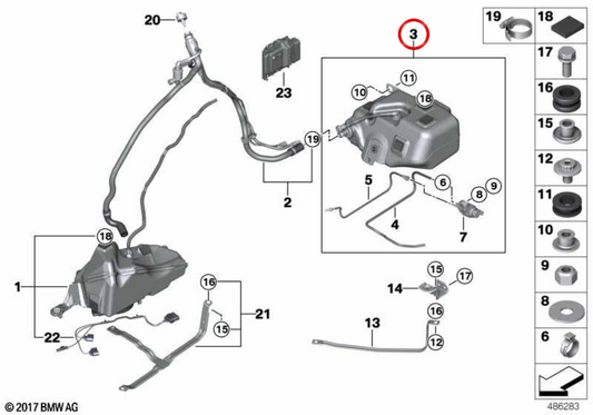 Depósito SCR pasivo OEM 16197399413 para BMW F30, F31, F34, F32, F33, F36. Original BMW.