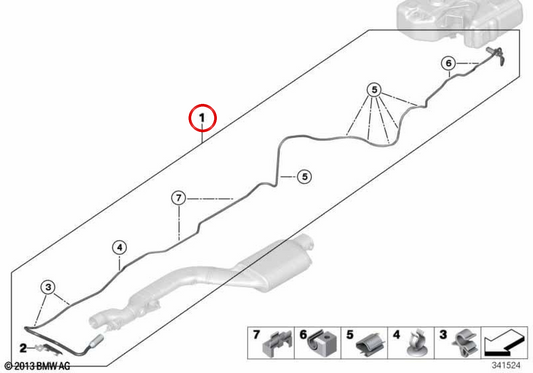 Tubo de combustível OEM 16197407243 para BMW F30, F31, F32, F33, F36. BMW genuíno.