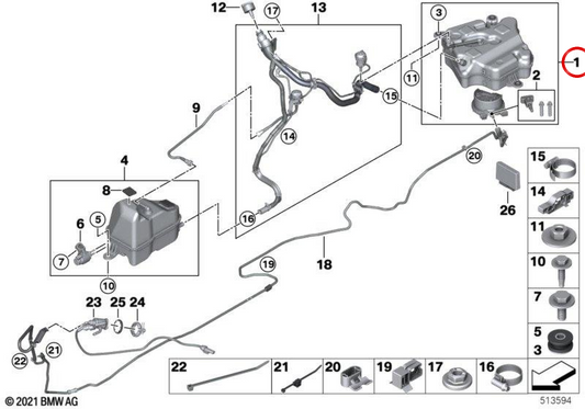 Suporte SCR ativo OEM 16199488146 para BMW Série 8 G14, G15, G16 840d xDrive... e mais. Original BMW.