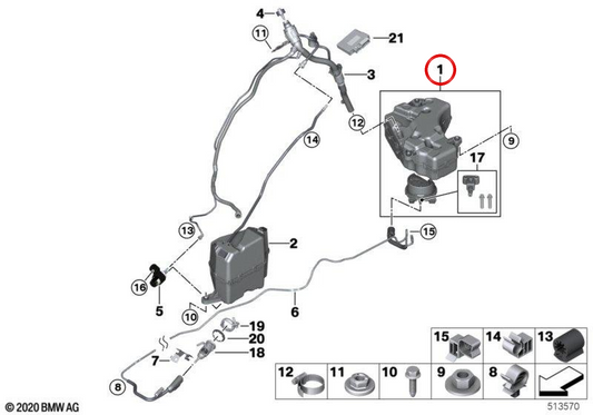 Depósito SCR activo OEM 16199884894 para BMW G01, G02. Original BMW.
