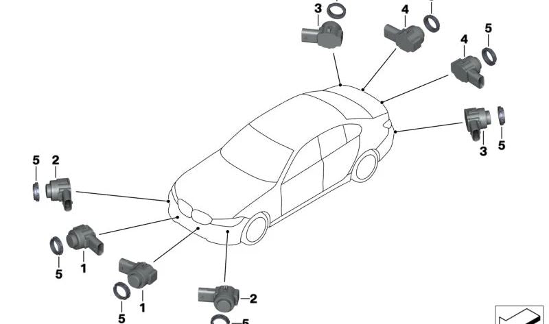 Sensor de aparcamiento ultrasónico gris óxido II OEM 66207927924 para BMW G20, G20N, G21, G21N, G28, G28N, G80, G81. Sensor original BMW para ayuda al aparcamiento.