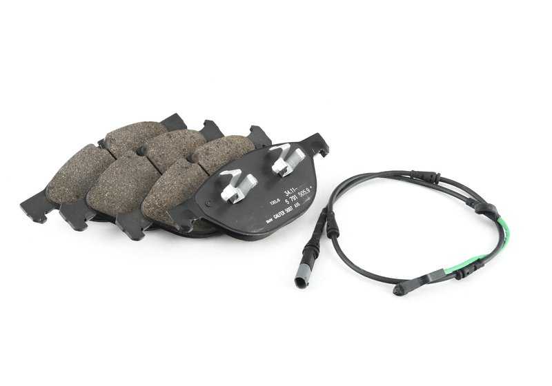 Juego de pastillas de freno con sensor OEM 34112413048 para BMW E70 y E71. Recambio original BMW.