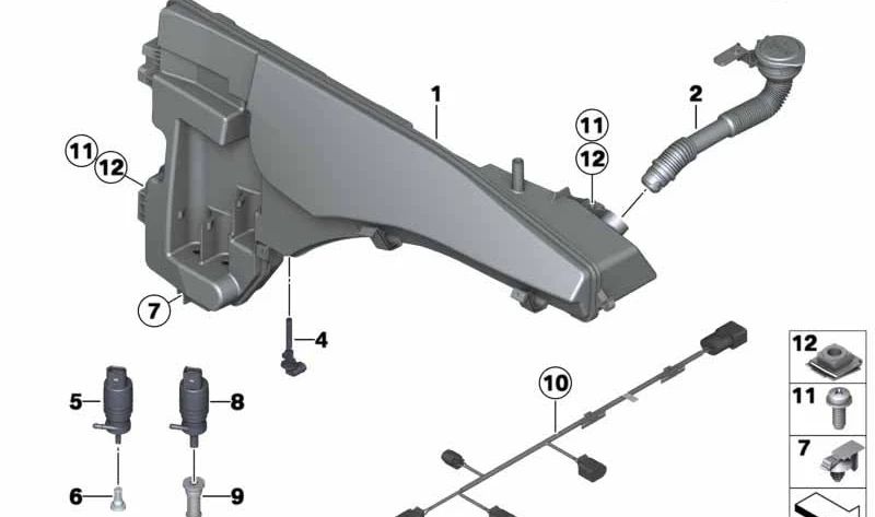 Depósito de líquido limpiaparabrisas OEM 61677161477 para BMW E70, E71. Original BMW.