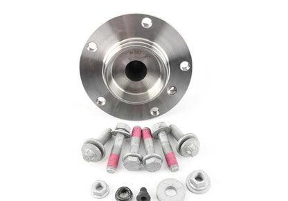 Kit de servicio rodamiento de rueda OEM 31222326578 para BMW E39. Incluye tornillos, tuercas y rodamiento delantero. Original BMW.