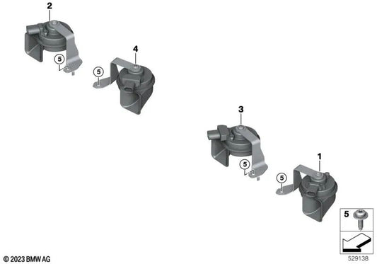 Horn com baixo suporte eletrônico de tom para BMW X5 F95N, G05N, G18N, X6 F96N, G06N, X7 G07N (OEM 61335A6E7D1). BMW original.