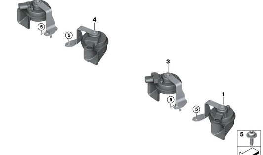 Bocina electrónica aguda con soporte OEM 61335A6E7C9 para BMW X5 (F95N, G05N, G18N), X6 (F96N, G06N) y X7 (G07N). Repuesto original BMW.