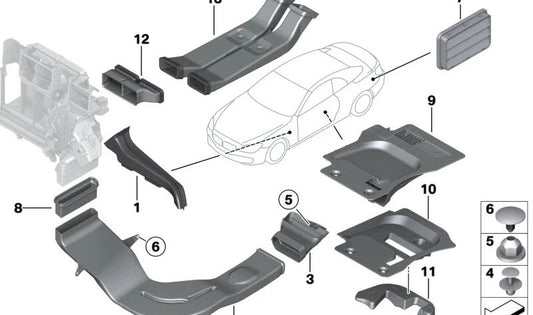 Rear right air duct for BMW 6 Series F12, F13 (OEM 64227225581). Original BMW