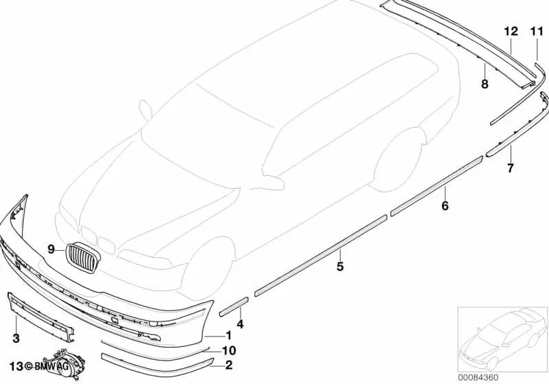 Seite, gedruckt, links vordere Formteile für BMW 5 E39 (OEM 51137036703). Original BMW