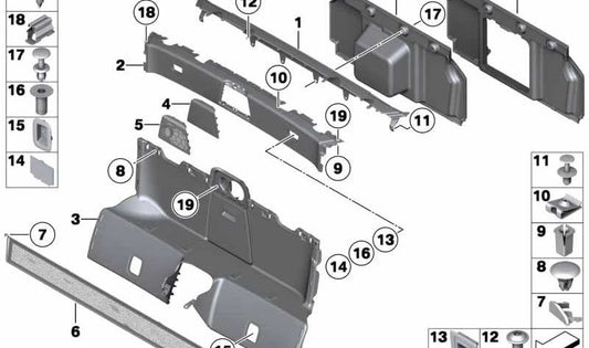 Panel interior separador para maletero OEM 51469171841 para BMW Z4 E89. Repuesto original BMW.
