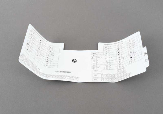 Tarjeta de esquema de fusibles OEM 71239177872 para BMW E61, E63, E64. Original BMW.