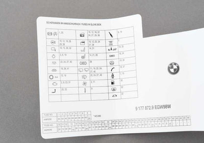 Schema di schema del fusibile OEM 71239177872 per BMW E61, E63, E64. BMW originale.
