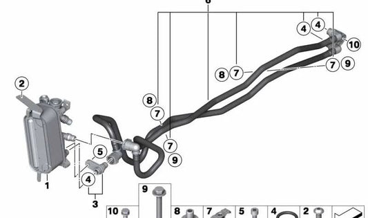 Scambiatore di calore OEM 17217638581 per BMW F10, F11. Compatibile con 528i XDrive. BMW originale.