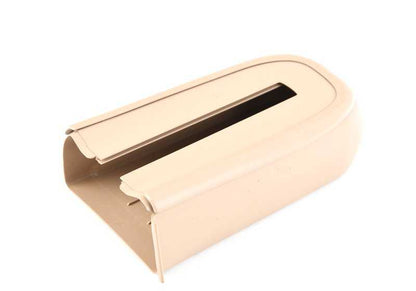 Tapa embellecedora izquierda de reposacabezas OEM 52108255355 para BMW E46 318Ci (modelos BP71, BP72, BP81, BP82, BW71, BW72, BW81, BW82, BY71, BY72). Color beige claro. Original BMW.