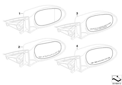 Cristal Espejo Calefactable Gran Angular Derecho Color Cromo Para Bmw E81 E82 Edrive E87 E88 E90 E91