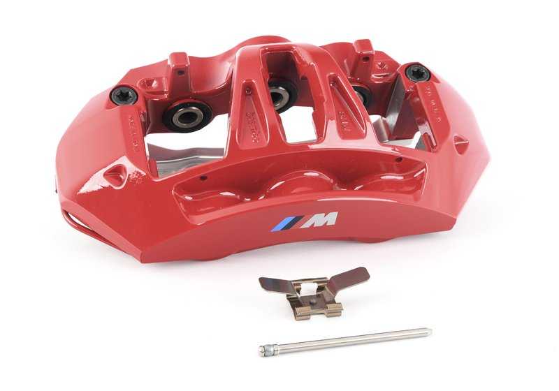 Cramp de frein avant M Performance OEM 34118745794 pour BMW F87 et F87N. Remplacement d'origine en rouge par logo M, uniquement compatible avec M Performance Sports Free System. BMW d'origine.