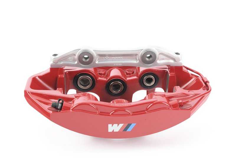 Cramp de frein avant M Performance OEM 34118745794 pour BMW F87 et F87N. Remplacement d'origine en rouge par logo M, uniquement compatible avec M Performance Sports Free System. BMW d'origine.