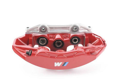 Cramp de frein avant M Performance OEM 34118745794 pour BMW F87 et F87N. Remplacement d'origine en rouge par logo M, uniquement compatible avec M Performance Sports Free System. BMW d'origine.