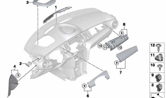 Embellecedor lado acompañante izquierdo "BLACK CHECKERED" OEM 51459321695 para MINI F55, F56, F56 BEV, Cabrio F57. Original MINI.