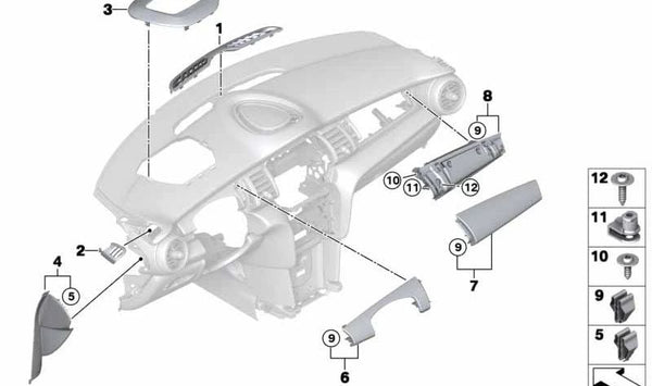Embellecedor lado acompañante OEM 51457944781 para MINI F56, F56 BEV, F55, Cabrio F57. Original MINI.