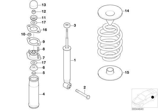 Upper insulator Speech rear suspension OEM 33531091952 for BMW E36 {316i, 318tds}. Original BMW piece.