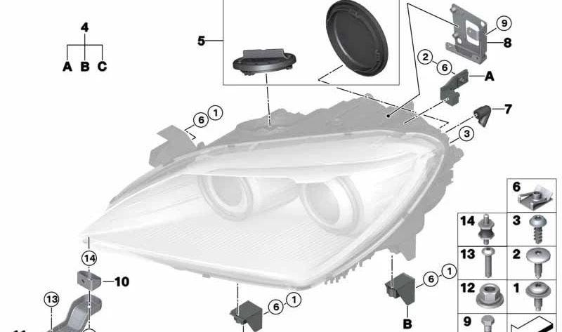 Kit de reparación faro derecho para BMW F06, F12, F13 (OEM 63127277520). Original BMW