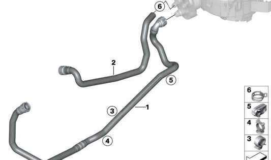 Manguera de retorno del refrigerante OEM 64219249616 para BMW X3 F25 y X4 F26. Repuesto original BMW.