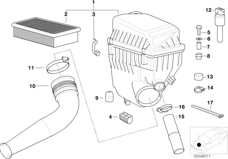 Élément de filtre à air OEM 13721702908 pour BMW 7 E38 750I, 750IL, 750IL et X5 E53 4.4i, 4.6is, 4.8is ... et plus. BMW d'origine.