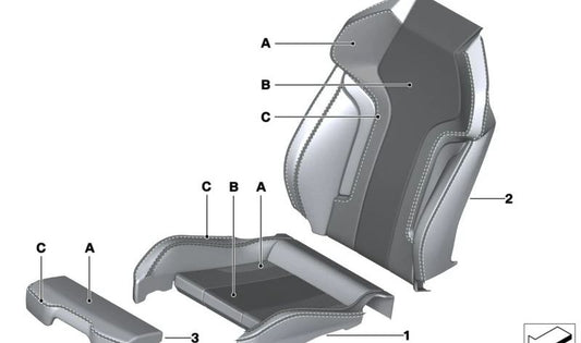 Original leather sports seat backrest cover OEM 52107993775 for BMW G80, G81, G82, G83. Original BMW.