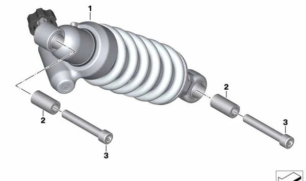 Amortiguador trasero OEM 33548394307 para BMW Motorrad {F750GS, F850GS, F850GS Adventure, F900R, F900XR, F900GS, F900GS Adventure}. Original BMW Motorrad.