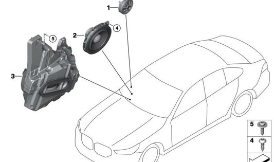 OEM media speaker 65135A0F467 for BMW G60, G61, G68, G90, G70. Original BMW.
