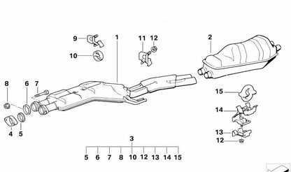 Silenciador central (Mittelschalldämpfer) OEM 18129068601 para BMW E34. Original BMW.