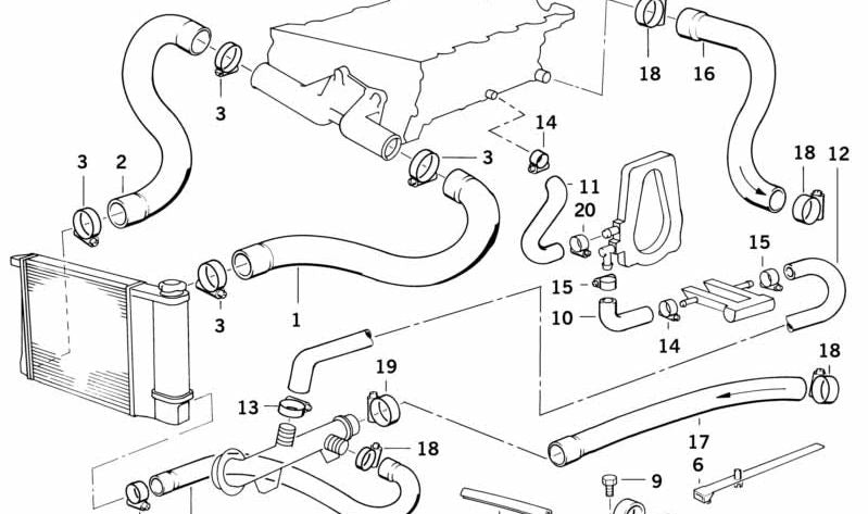 Manguera del sistema de refrigeración OEM 11511739245 para BMW E36 (316i, 318i, 318is, 320i, 323i, 325i, 328i, M3). Original BMW.