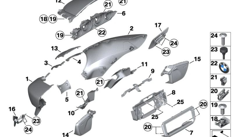 Cubierta soporte parabrisas OEM 46639899426 para BMW Motorrad F650GS, F700GS, F800GS, F800GS Adventure, F800R. Original BMW Motorrad.